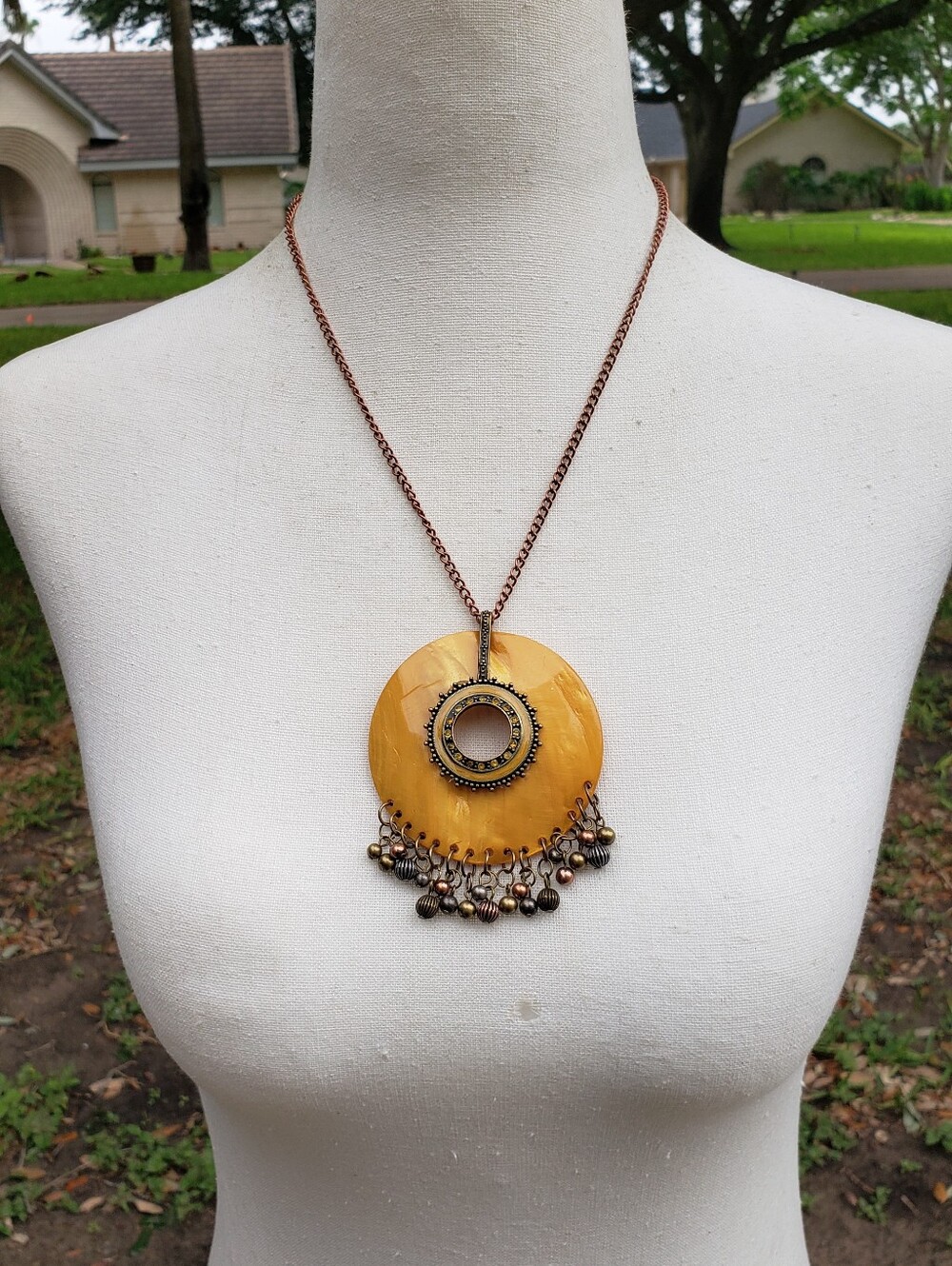 Bohemian Mustard-yellow Circular Pendant Necklace